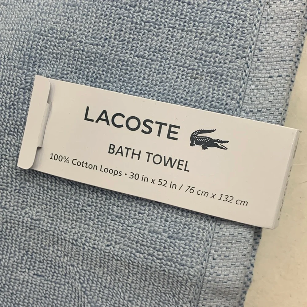 Lacoste Bath Towel Shades of Blue Alligator logo 30x52 inch New NWT